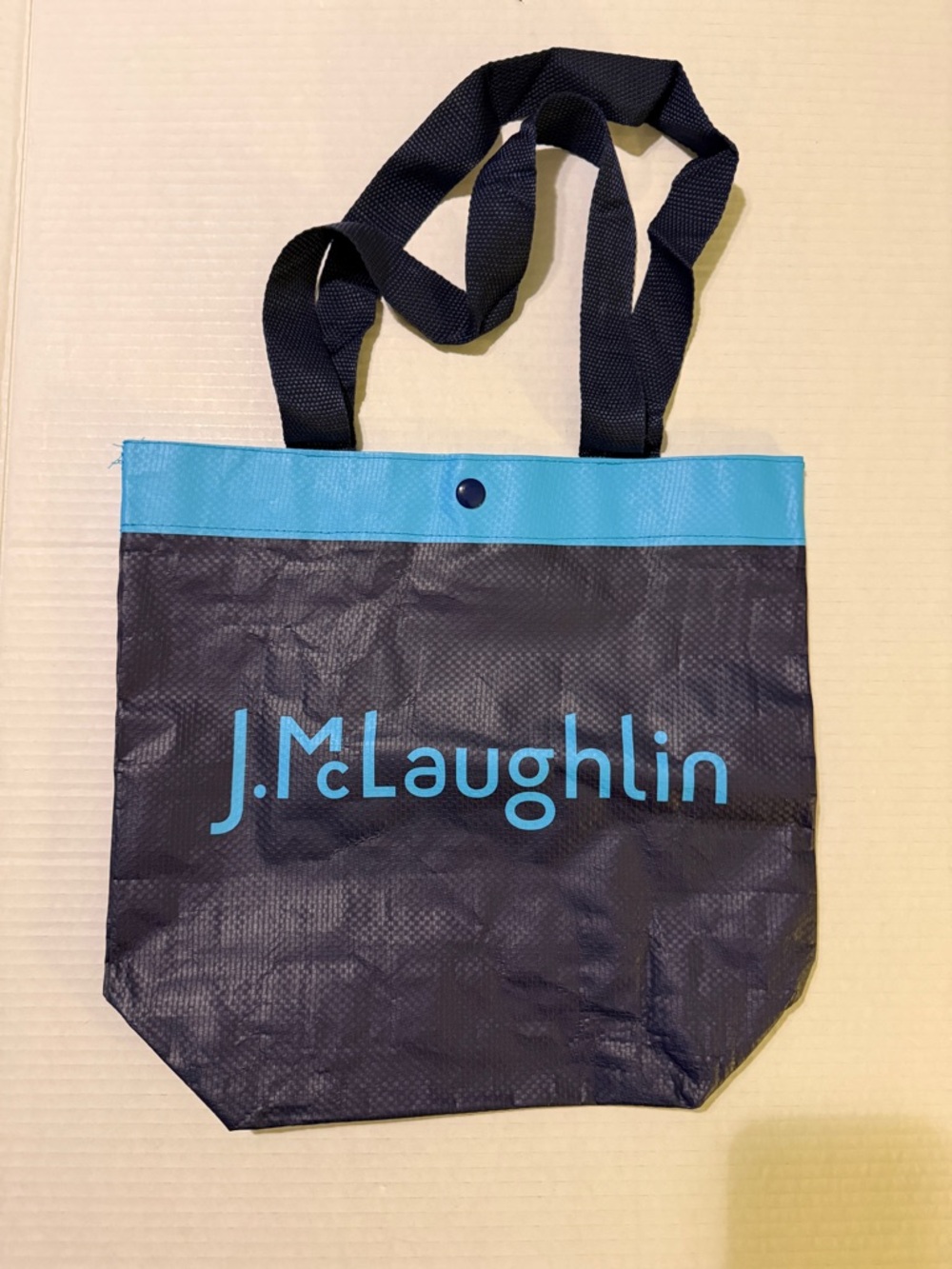 J. McLaughlin Navy / Light Blue Reusable Tote Bag w Snap